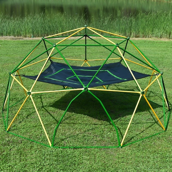 EUROCO 1000LBS 13 FT Geometric Outdoor Dome Climber for 5-7 Kids, Jungle Gym with Hammock for Kids Outdoor Play Equipment , Anti-Rust, UV Resistant, Easy Assembly, Age3+, Yellow