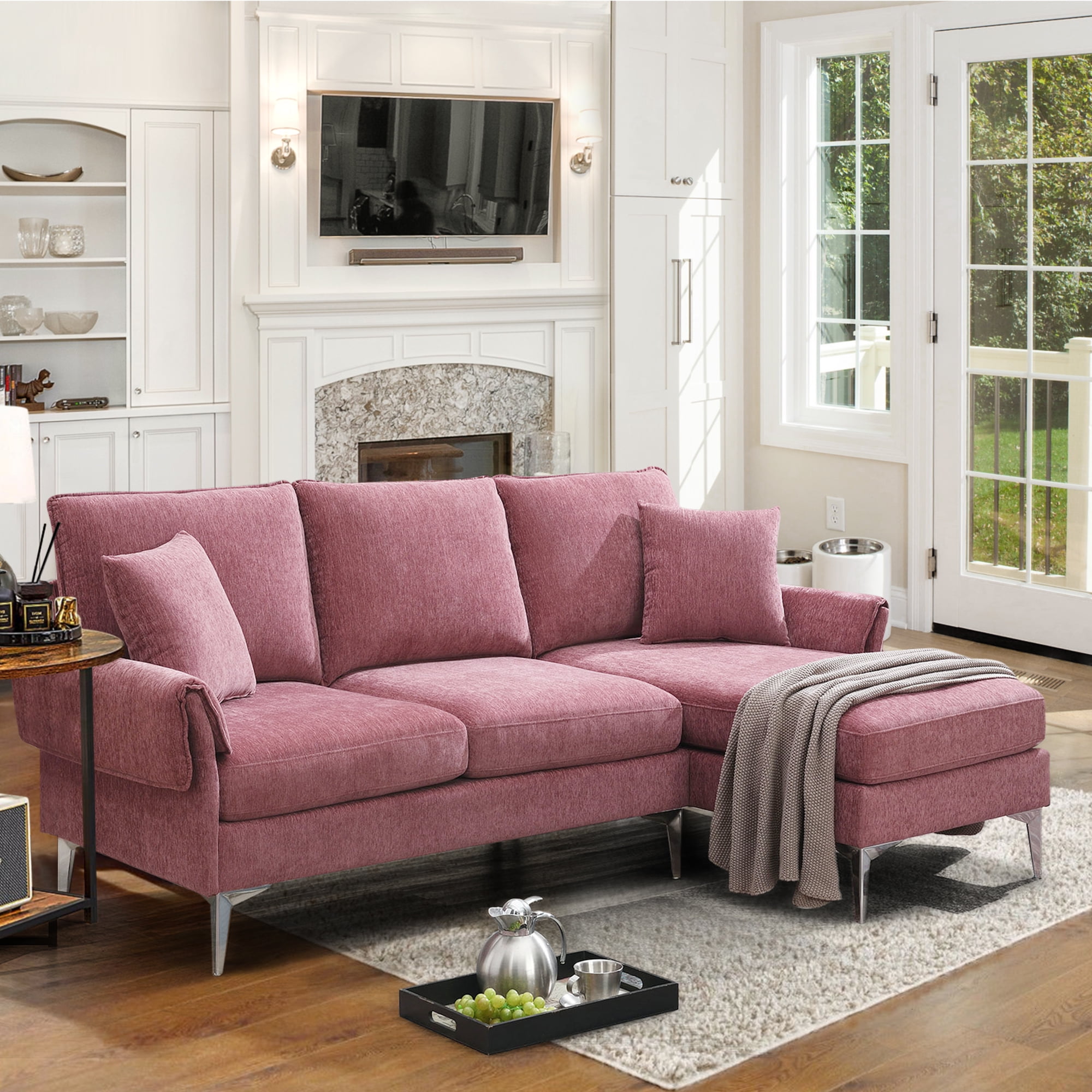 EUROCO 1000LBS 84 Convertible Sectional Sofa Couch onvertible L Shaped Couch with 2 Pillows Sectional Couch for Small Space Apartment 3 Seater