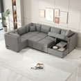 thumbnail image 1 of EUROCO 108.6" U-shaped Sectional Sofa Pull out Sofa Bed, Chenille Sofa Couch with 2 USB Ports, 2 Power Sockets, 3 Back Pillows and a Storage Chaise for Living Room, Light Gray, 1 of 9