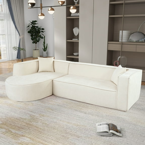 EUROCO 109.2" 3-Seat Sectional Sofa,L Shaped Modular Sofa Couch with Elegant Curved Design,Luxurious Chenille Fabric and 2 Throw Pillows,Sponge Sectional Sofa Bed for Living Room,Beige