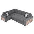 thumbnail image 1 of EUROCO 109" U-shaped Sectional Sofa Couch, Chenille Pull-out Sofa Bed with 2 USB Ports, a Storage Chaise Lounge, 4 Back Pillows and Wide Armrest with Storage Shelf for Living Room, Grey, 1 of 8