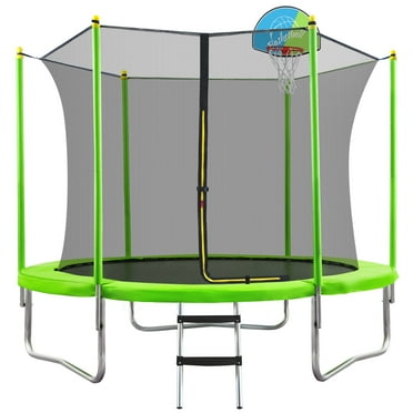 EUROCO 10FT Trampoline for Kids, Basketball Hoop and Ladder, Outdoor Kids Trampoline with Safety Enclosure,Fast Assembly for Backyard Fun