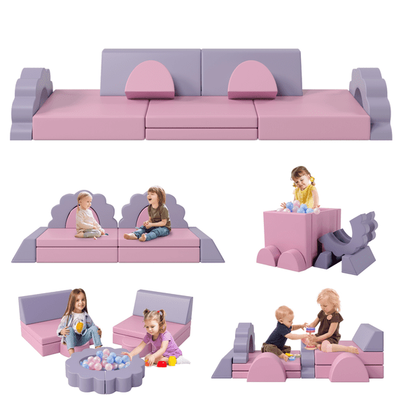 EUROCO 10PCS Kids Couch for Playroom, Baby Climbing Blocks for Nursery, Living Room, Foam Climbing Blocks Convertible Sofa ,Kids Play Couch, Indoor Climbing Structure