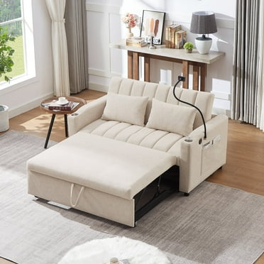 EUROCO 1100LBS Queen Pull Out Sofa Bed, 55.9" Convertible Sleeper Loveseat with 3 USB Ports, 2 Side Pockets,2 Cup Holders and 360°Swivel Phone Holder,Modern Loveseat Sofa for Living Room