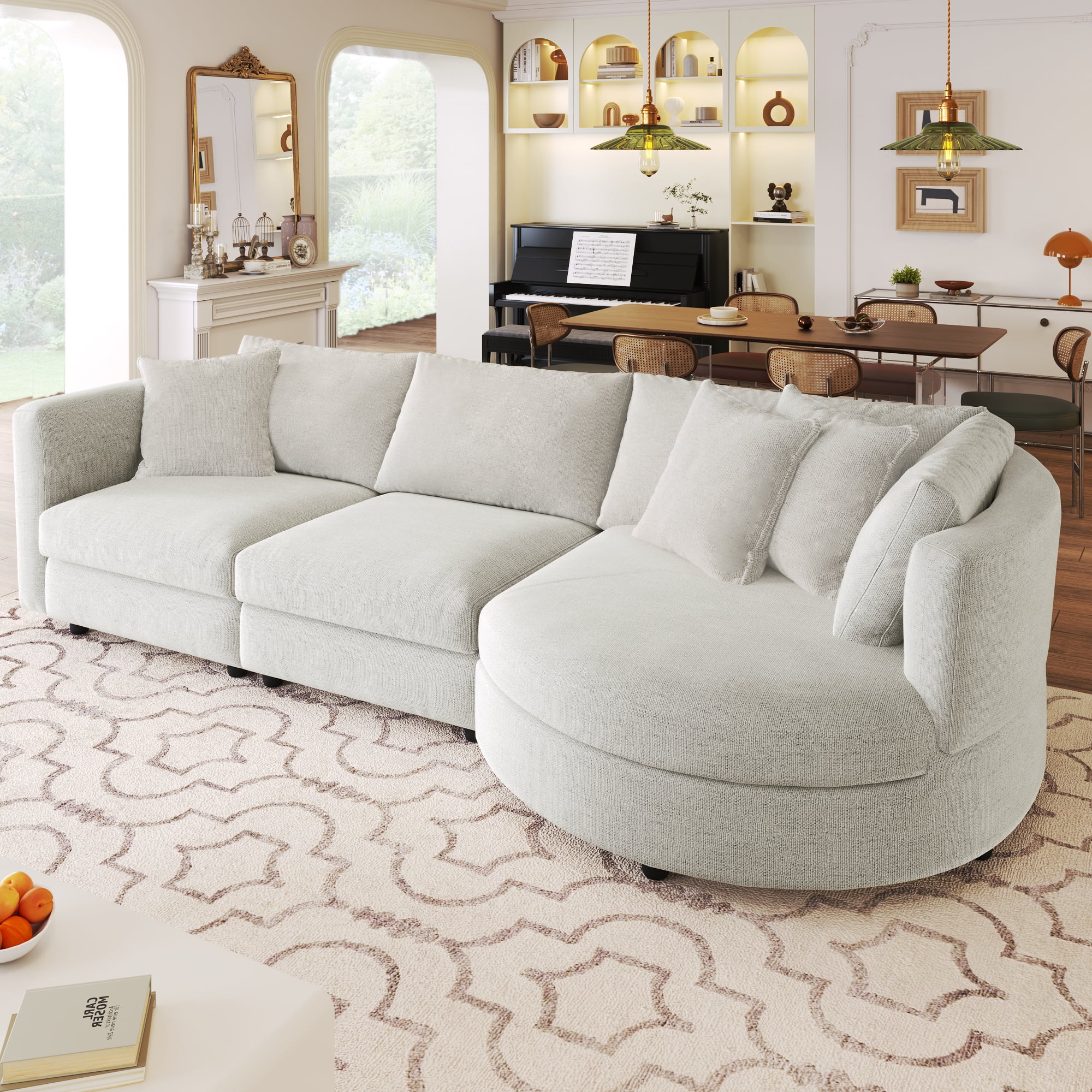 EUROCO 111.4 Longer Curved Sectional Sofa Couch for Living Room Chenille Combination Modular Sofa with 3 Pillows and Wood Frame Modern Upholstered 4
