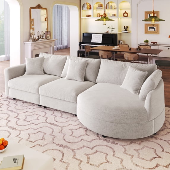 EUROCO 107" Longer Curved Sectional Sofa Couch for Living Room, Chenille Combination Modular Sofa with 3 Pillows and Wood Frame,Modern Upholstered 3 Seater Couches for Home Office