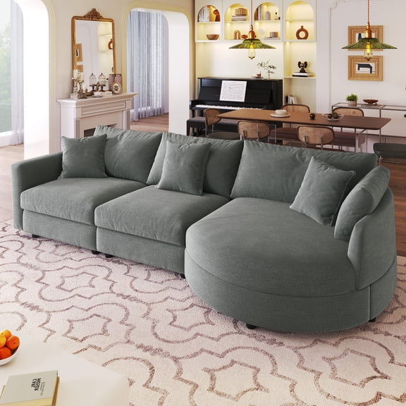 EUROCO 107" Longer Curved Sectional Sofa Couch for Living Room, Chenille Combination Modular Sofa with 3 Pillows and Wood Frame,Modern Upholstered 3 Seater Couches for Home Office