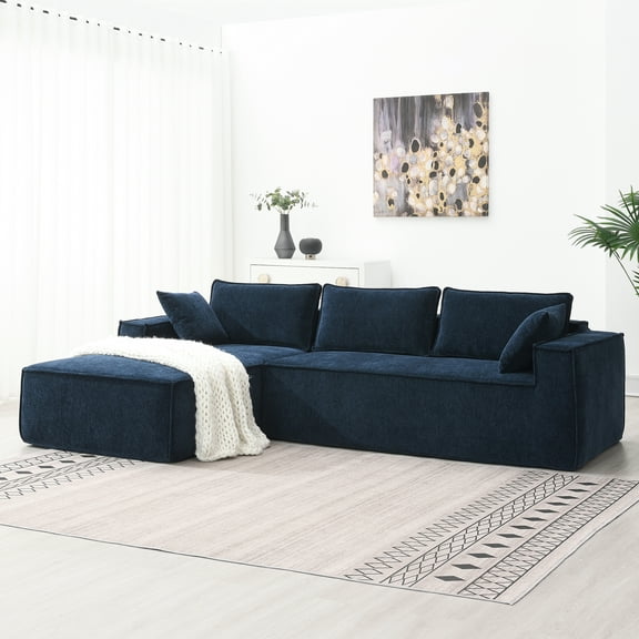 EUROCO 111.5" Minimalist Style L-Shaped Modular Sectional Sofa Couch, Wrinkle-resistant Chenille Sleeper Sofa Bed with All-Sponge Construction, 2 PIC Free Combination No Assembly Require, Dark Blue