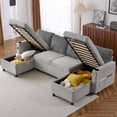 thumbnail image 1 of EUROCO 111.8" Sectional Sleeper Sofa with Pull Out Bed, U Shaped Sectional Couch with Storage Ottoman Convertible 6-Seater Sofa,Grey, 1 of 8