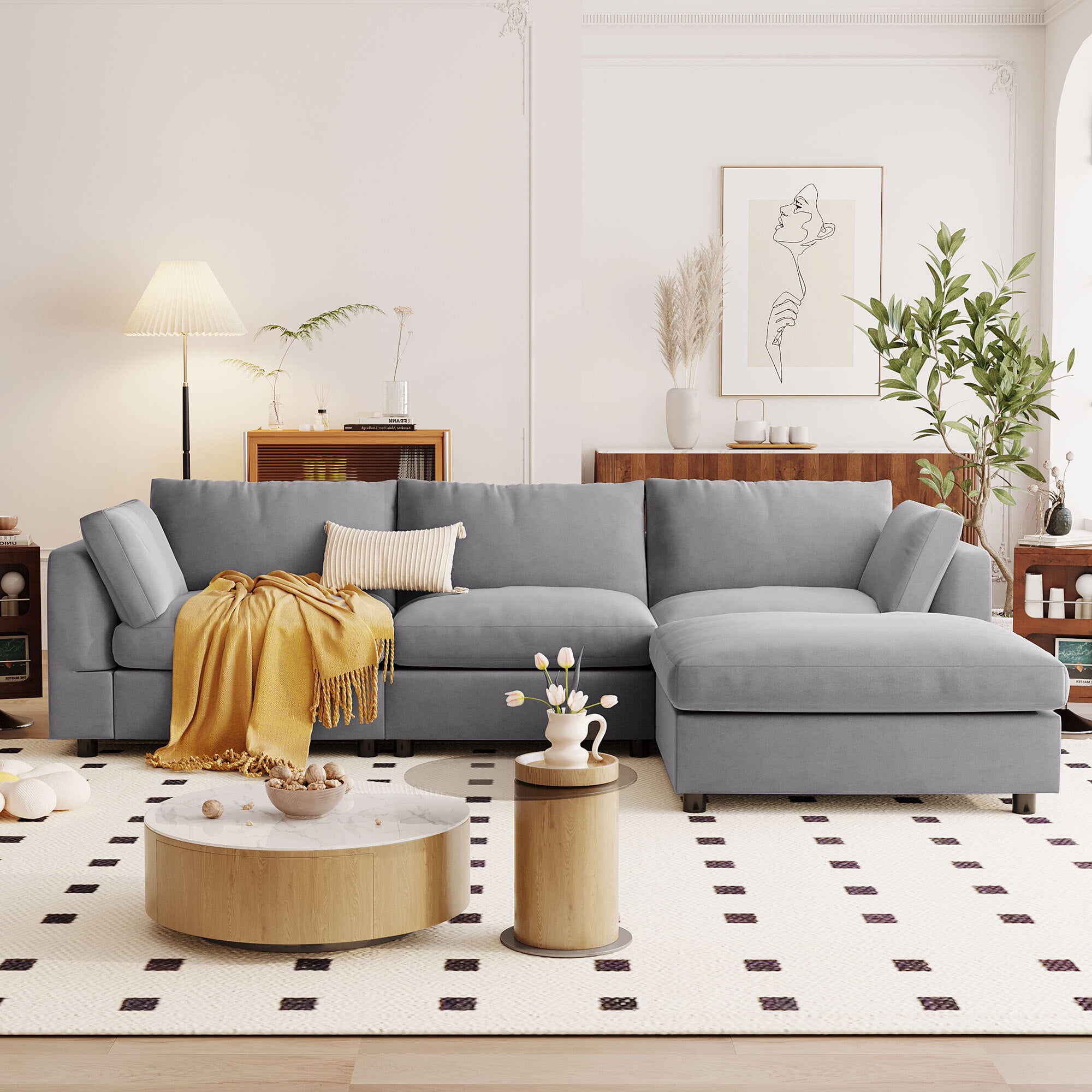 EUROCO 113 Oversized Convertible Sectional Couch with Reversible Chaise Modern L Shape Sofa 4 Seat Couch with Removable Cushions and Cushion Cover Modular Sectional Sofa for Living Room Walmart