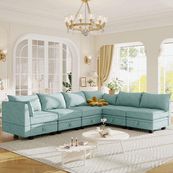 EUROCO 115.1" Oversized Modern U-Shape Modular Sectional Sofa with Storage,6-Seat Convertible Sofa Bed with Reversible Chaise,Light Green