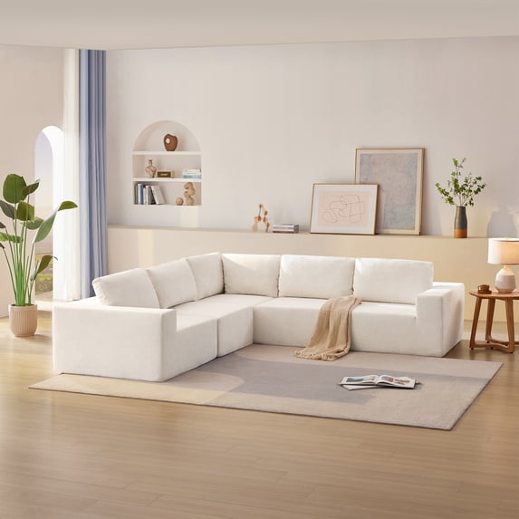 EUROCO 116" Oversized Modular Sectional Sofa, Convertible Sponge Sectional Sofa Couch, 5PCS High Density Sponges Cloud Couches Sofa for Living Room,Beige