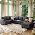 thumbnail image 1 of EUROCO 125.6" Large Upholstered Sectional Sofa for 6 seats, U-Shape Sofa Couch with Extra Wide Chaise Lounge and Birch Wood Legs for Living Room, Grey, 1 of 8