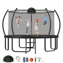 EUROCO 12FT 14FT 1500LBS Weight Capacity Trampoline for Kids and Adults with Basketball Hoop and Ladder, 12 ft Outdoor Trampoline for Backyard