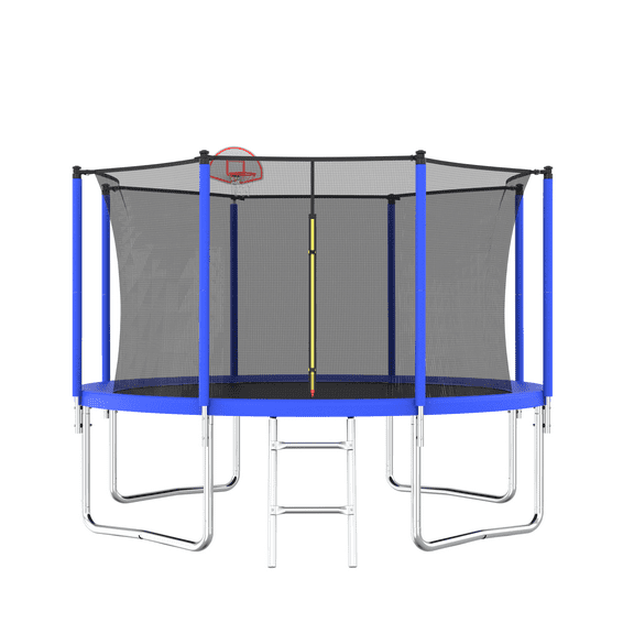 EUROCO 12FT Trampoline with Basketball Hoop & Enclosure, 2000lbs 10FT 12FT 14FT 15FT Trampoline for Kids and Adults, Outdoor Backyard Trampoline
