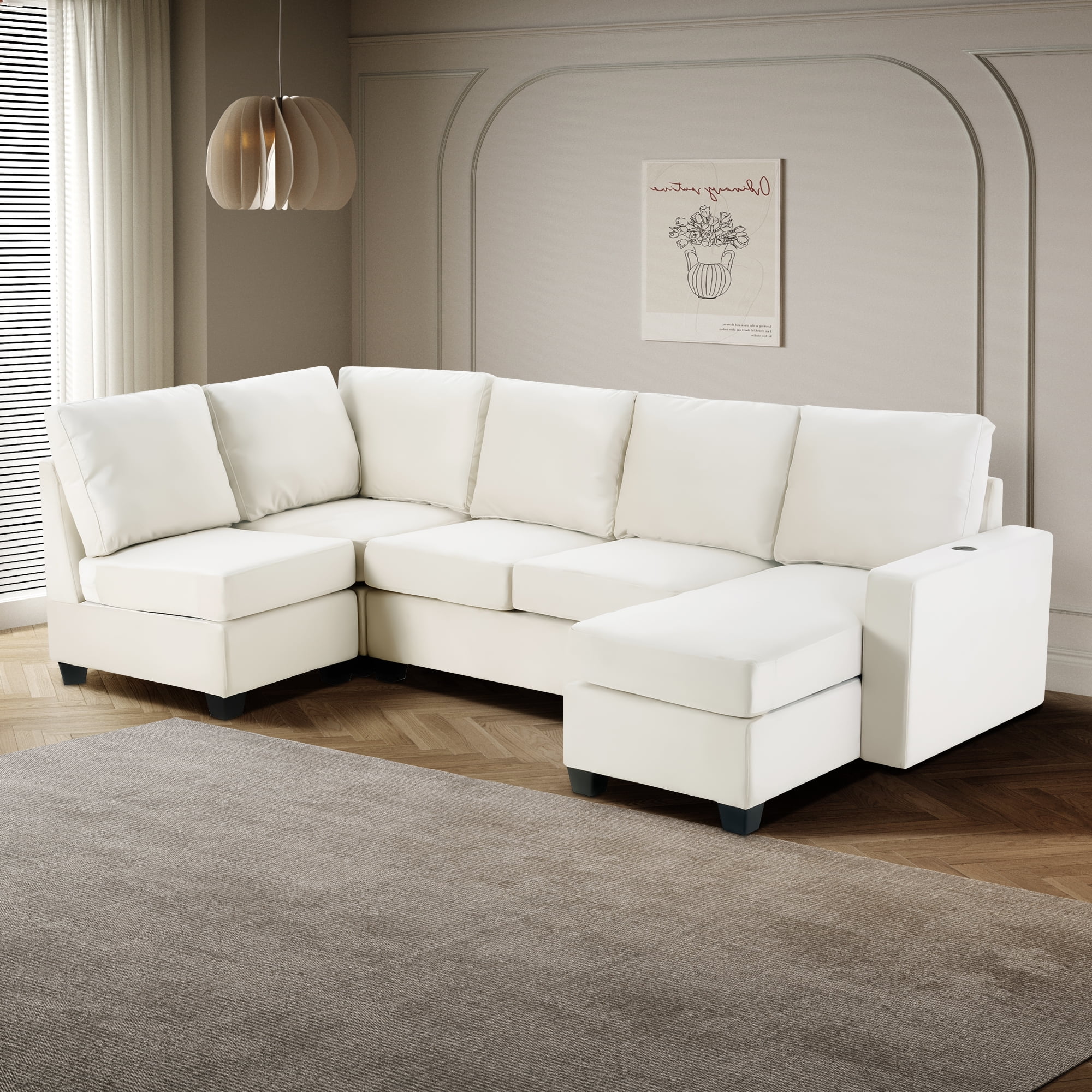 EUROCO 138" Longer Modular Couches and Sofas,5seat Velvet Fabric