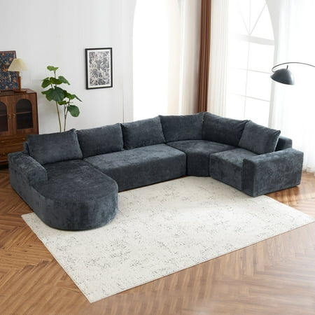 EUROCO 139" Oversized Modular Sectional Sofa,U Shaped Sectional Couch with Stylish Pillows and Deep Seat,5 Seat Convertible Modular Sofa Couch for Living Room,Grey