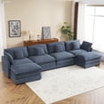 thumbnail image 1 of EUROCO 149.6" Oversized Modular Sectional Sofa,L Shaped Sectional Couch with Ottomans,Stylish Pillows,Side Storage Pockets and Deep Seat,6 Seat Convertible Modular Sofa Couch for Living Room,Blue, 1 of 8