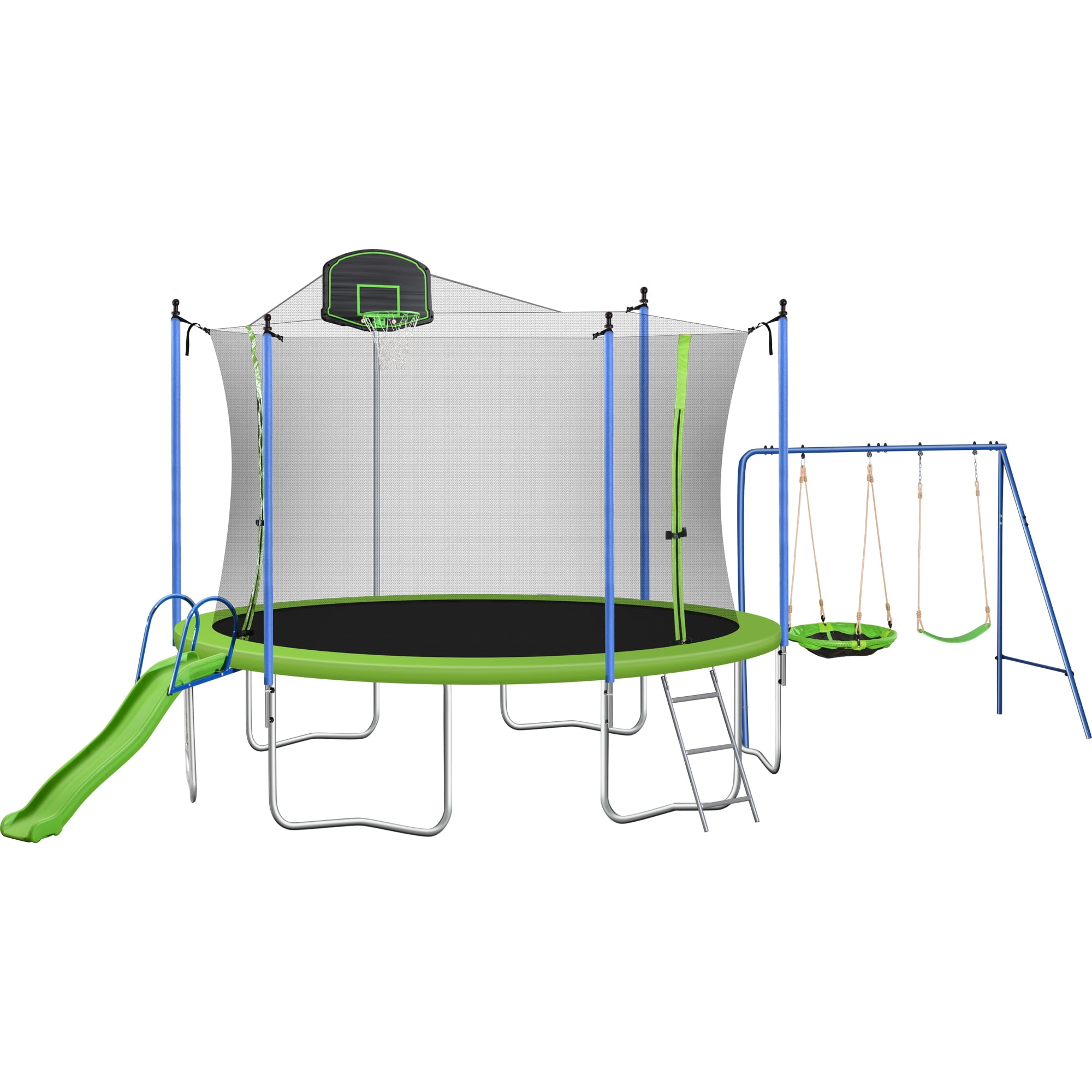 EUROCO 14FT Trampoline Set with Swing, Slide and Basketball Hoop