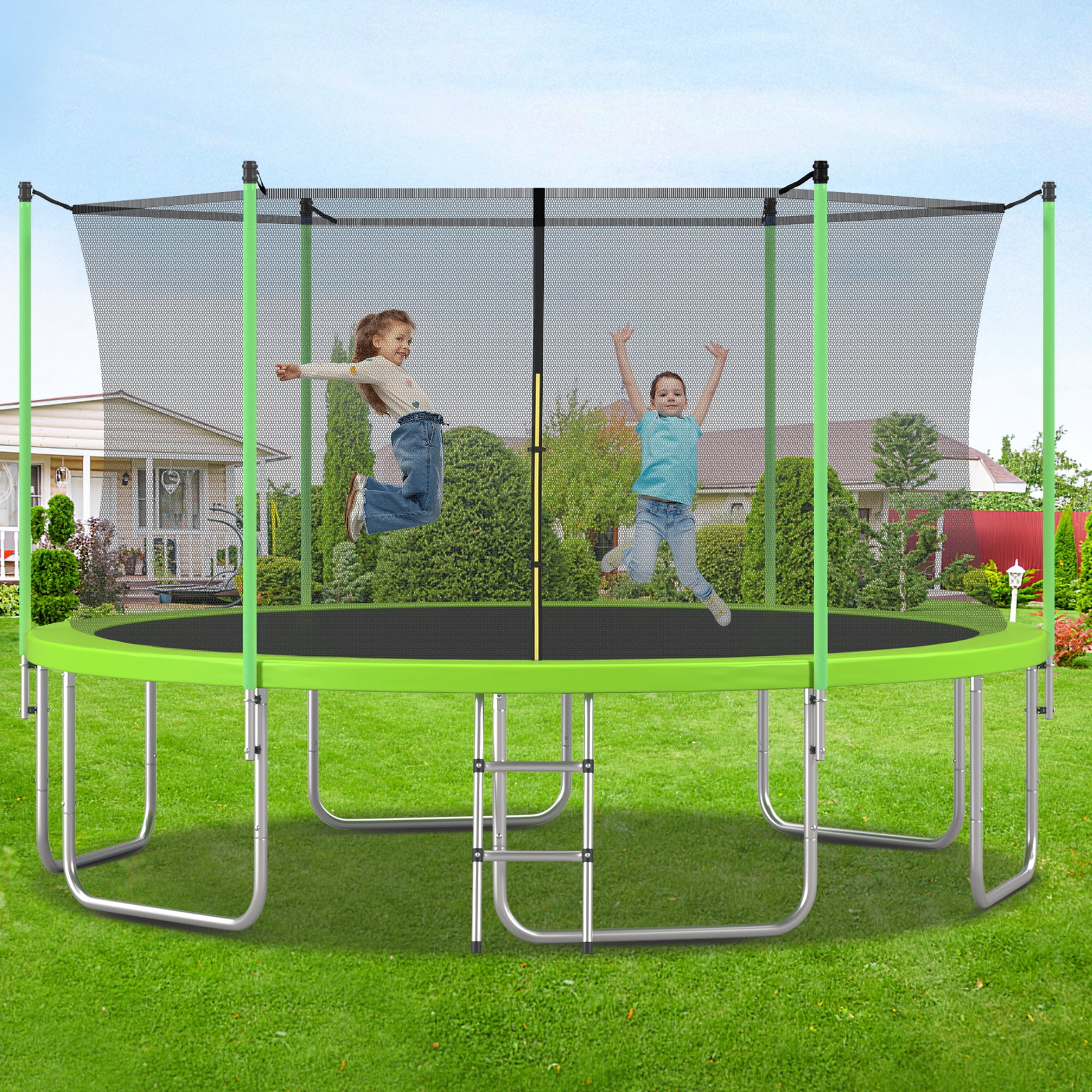 EUROCO 14FT Trampoline for Adults and Kids, Outdoor Bouncer with Ladder and Enclosure Net, 1200LBS Weight Capacity Round Jump Pad for Backyard