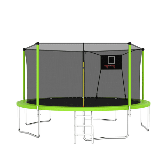 EUROCO 14FT Trampoline with Basketball Hoop & Enclosure, 2000lbs 10FT 12FT 14FT 15FT Trampoline for Kids and Adults, Outdoor Backyard Trampoline