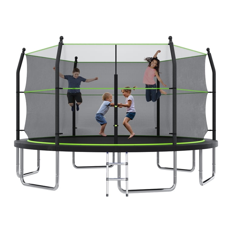 EUROCO 14FT Trampoline with Enclosure Net and Ladder for Backyard