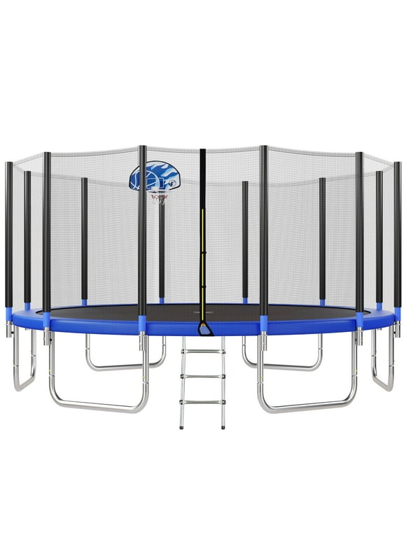 EUROCO 1500LB 16FT Trampoline for Adults and Kids,  Trampoline with Enclosure ,Ladder,Basketball Hoop,Heavy Duty Recreational Trampoline Capacity for 9-10 Kids