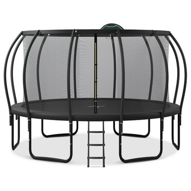 EUROCO Trampoline 12FT 14FT 15FT 16FT Trampoline for Adults and Kids, 1500lbs Outdoor Round Trampoline with Enclosure Net with Basketball Hoop and Ladder