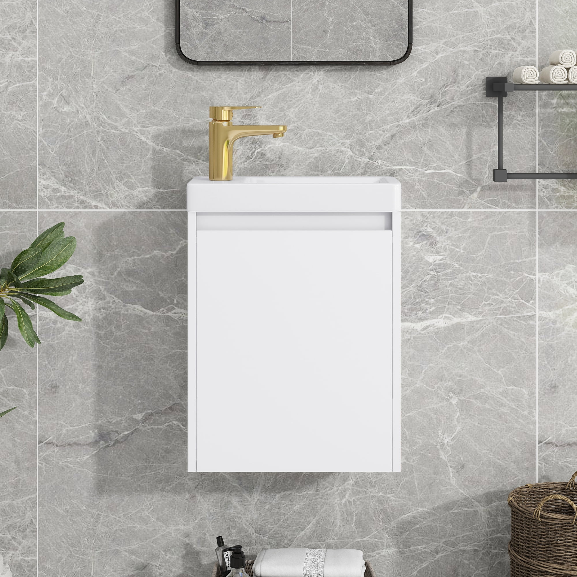Free Shipping! EUROCO 16" Wall-Mounted Bathroom Vanity with Sink ...