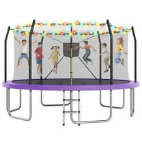 EUROCO 16FT Trampoline for 5-6 Kids and Adults with Lights, Basketball Hoop, Enclosure Net & Ladder, Outdoor Round Trampoline, Easy to Assemble