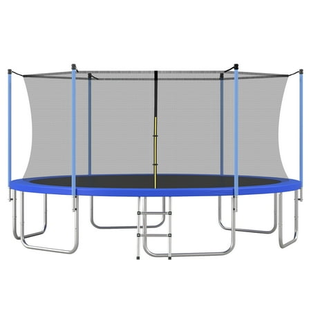 EUROCO 16FT Trampoline for Kids with Safety Inner Enclosure Net, Easy Assembly Round Outdoor Recreational Trampoline High Stability