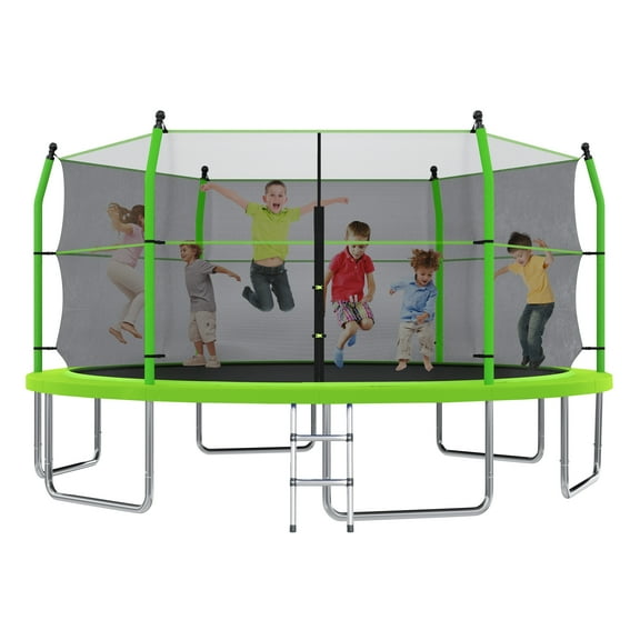 EUROCO 16FT Trampoline with Enclosure Net and Ladder for Backyard, 16' Round Outdoor Trampoline for Kids and Adults