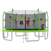 EUROCO 16FT Trampoline with Enclosure Net and Ladder for Backyard, 16 Round Outdoor Trampoline for Kids and Adults