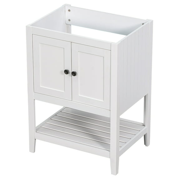 EUROCO 24" Bathroom Vanity Base Only, Soild Wood Bathroom Storage Cabinet with Doors and Open Shelf, White