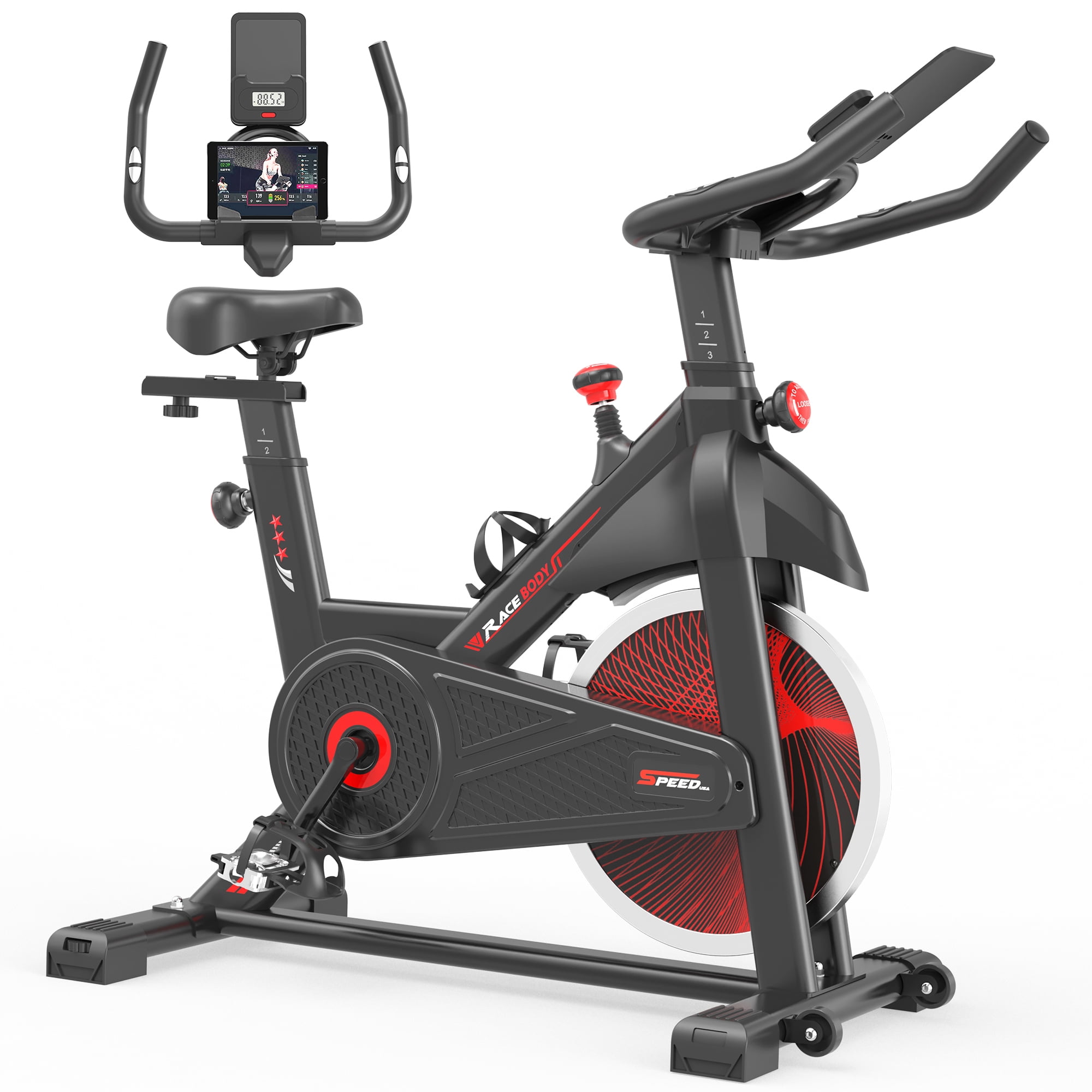 EUROCO 260LBS Exercise Bike Indoor Cycling Bike Stationary Home Gym Workout Fitness Bike with Comfortable Cushion Adjustable Resistance Bar LCD Display and Hand Pulse Walmart