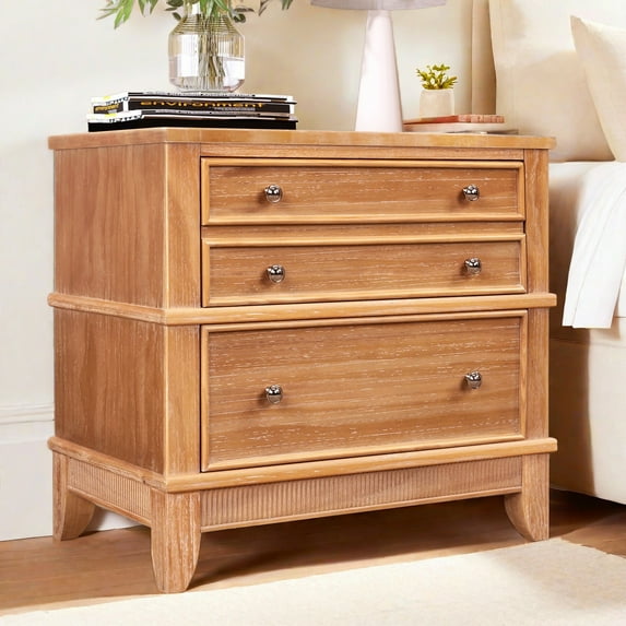 EUROCO 3-Drawer Side Table Nightstand for Bedroom, Living Room, Hallway, Entryway,Silver Handle Finish