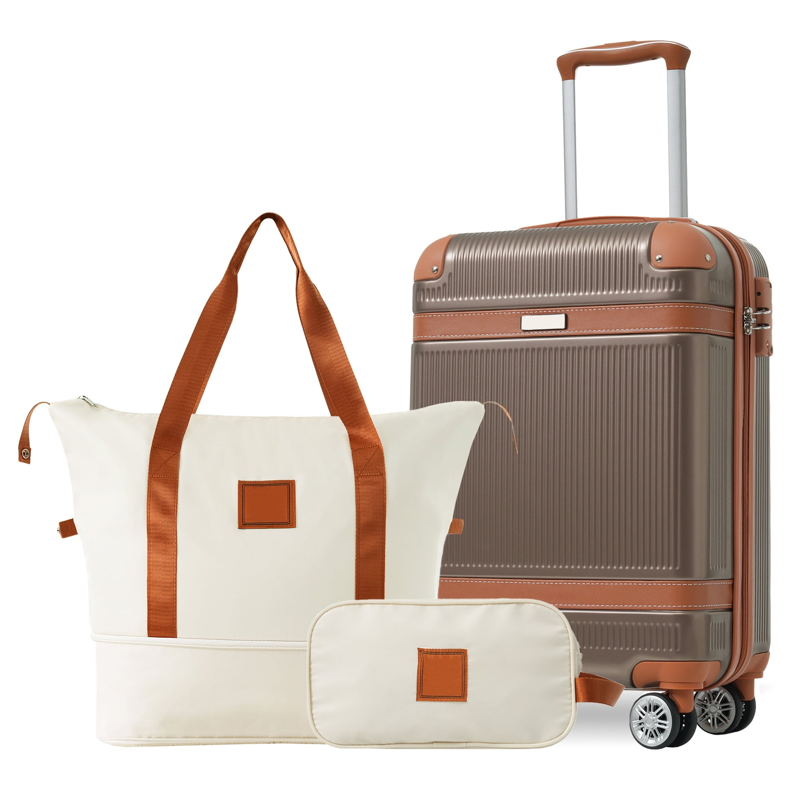 EUROCO 3 Piece Luggage Set, 20" Carry-on Suitcase with TSA Lock and Double Spinner Wheels, Hardshell Lightweight Luggage Set for Men Women,Coppery & White
