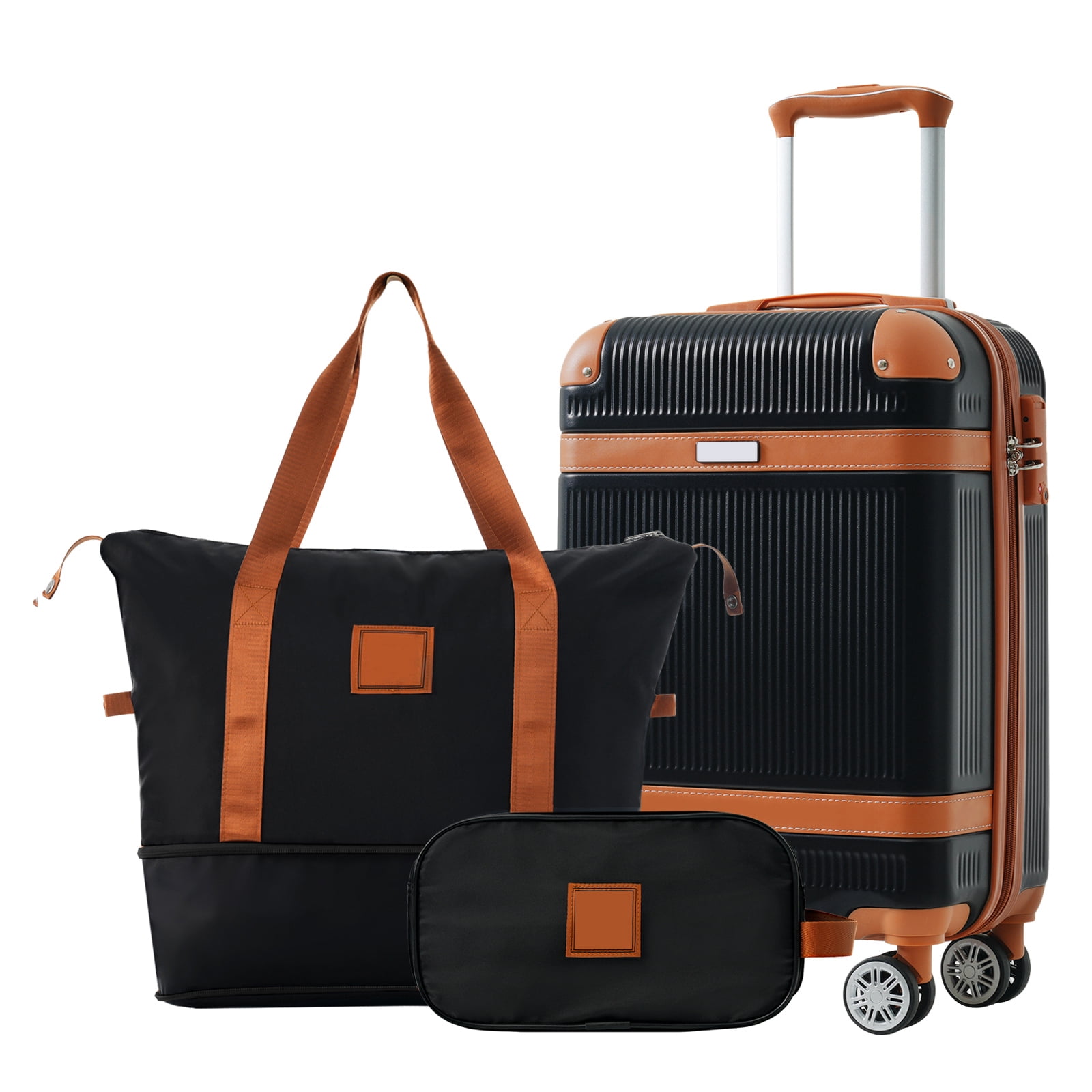 EUROCO 3 Piece Luggage Set, 20" Carry-on Suitcase with TSA Lock and Double Spinner Wheels, Hardshell Lightweight Luggage Set for Men Women,Black