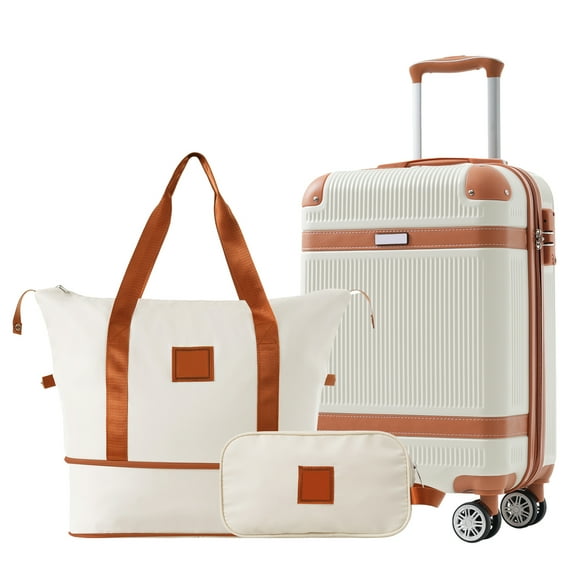 EUROCO 3 Piece Luggage Set, 20" Carry-on Suitcase with TSA Lock and Double Spinner Wheels, Hardshell Lightweight Luggage Set for Men Women,White