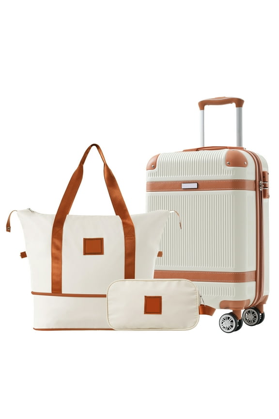3 Piece Luggage Set, 20" Carry-on Suitcase with TSA Lock and Double Spinner Wheels, Hardshell Lightweight Luggage Set for Men Women,White