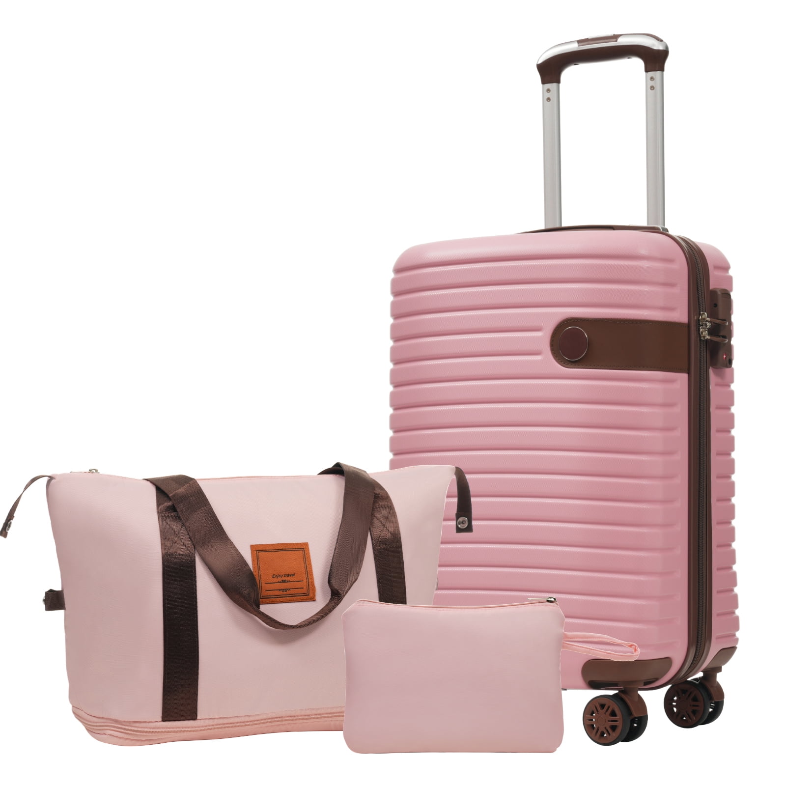 EUROCO 3 Piece Luggage Set, 20" Carry-on Suitcase with TSA Lock and Spinner Wheels, Lightweight Hardshell ABS Suitcase Set for Men Women,Pink
