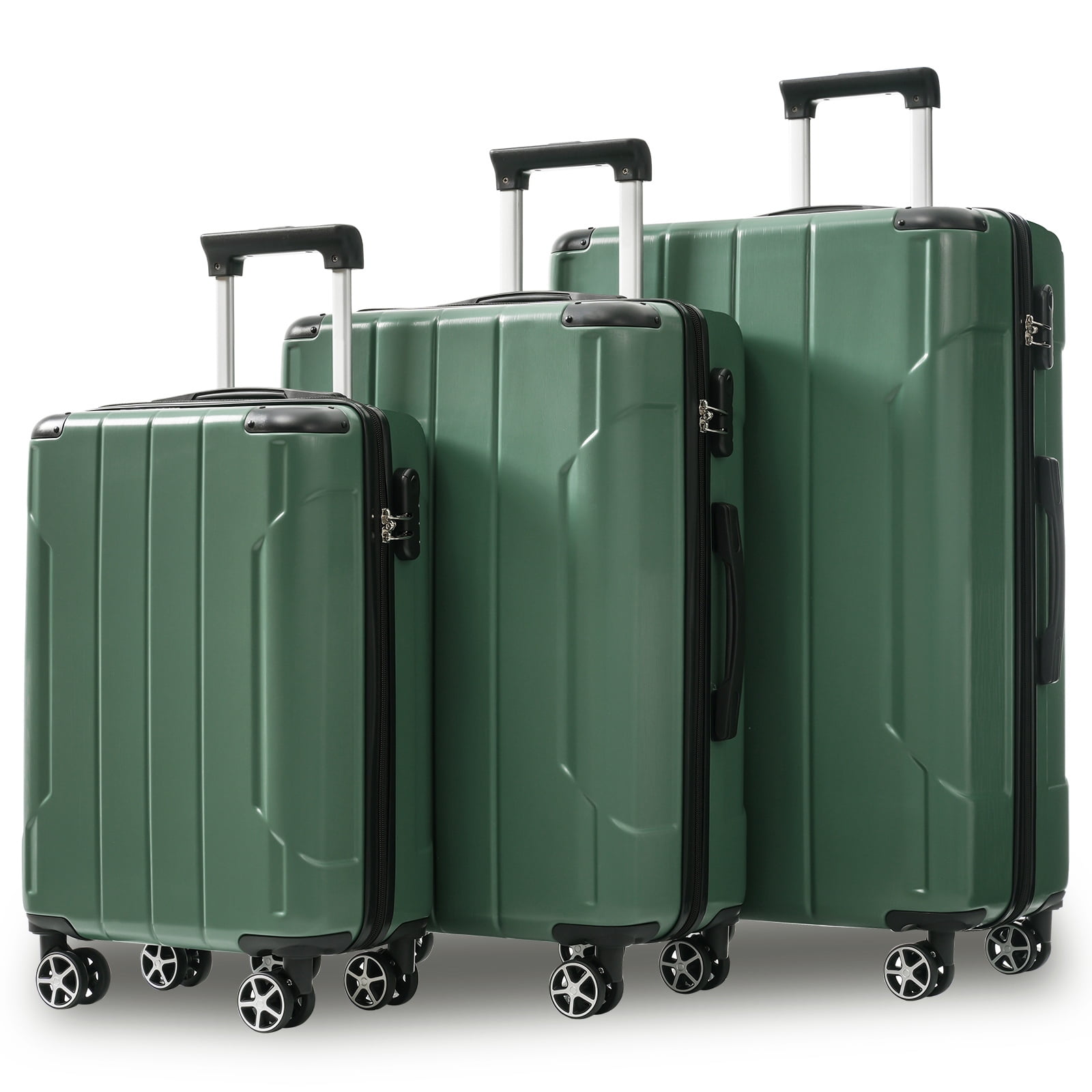 EUROCO 3 Piece Luggage Set, ABS Hardshell Lightweight Durable Suitcase with Double Spinner Wheels for Travel(20"/24"/28"),Green