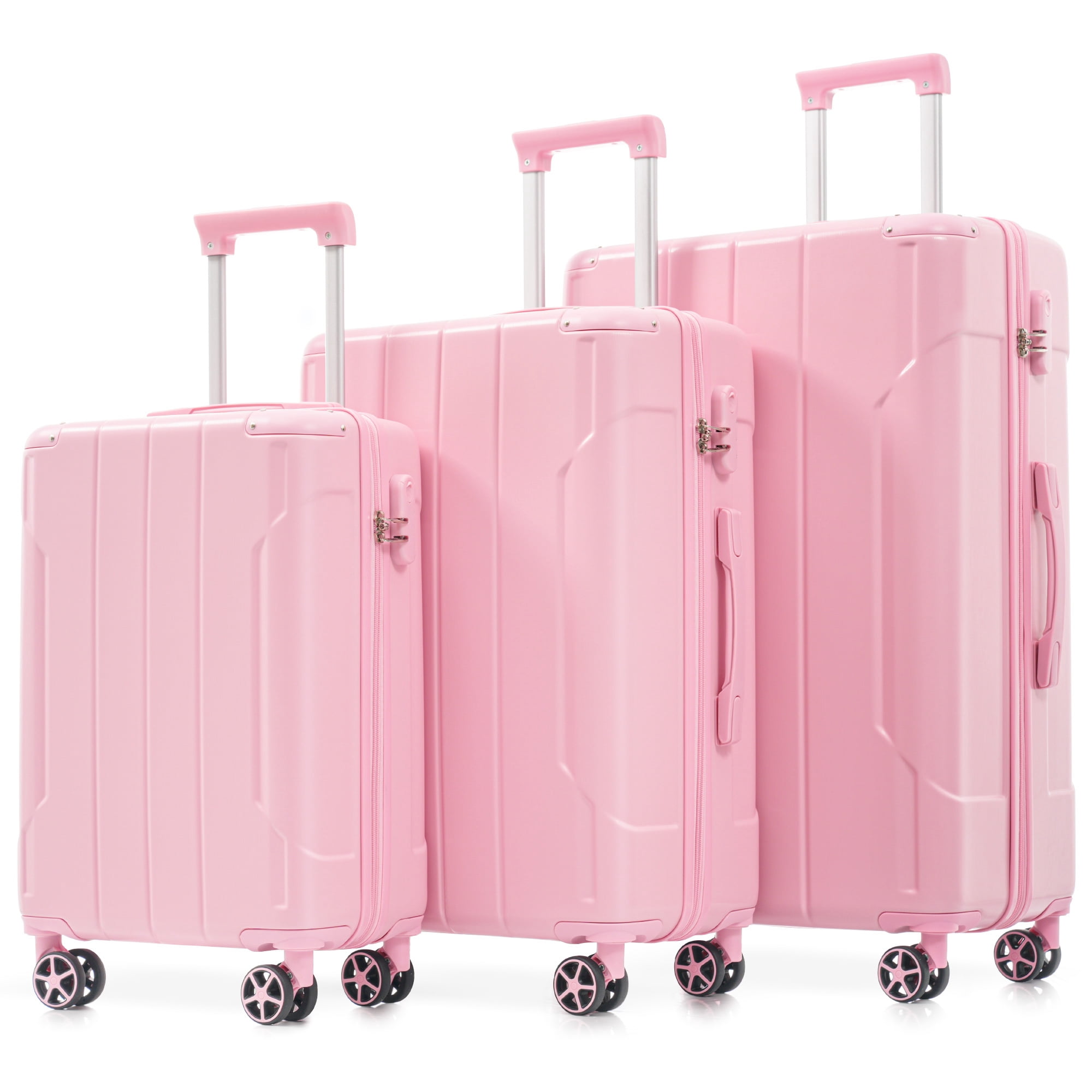 EUROCO 3 Piece Luggage Set, ABS Hardshell Lightweight Durable Suitcase with Double Spinner Wheels for Travel(20"/24"/28"),Pink