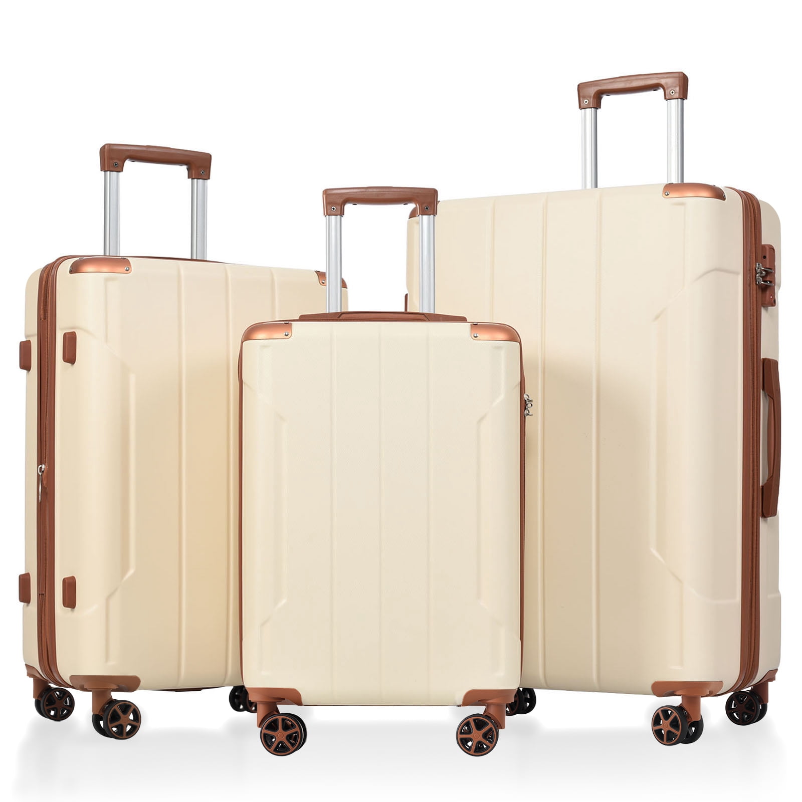 EUROCO 3 Piece Luggage Set, Expandable Hardshell Suitcase with TSA Lock and Double Spinner Wheels,ABS Lightweight Durable Travel luggage Set(20"/24"/28"),White Brown