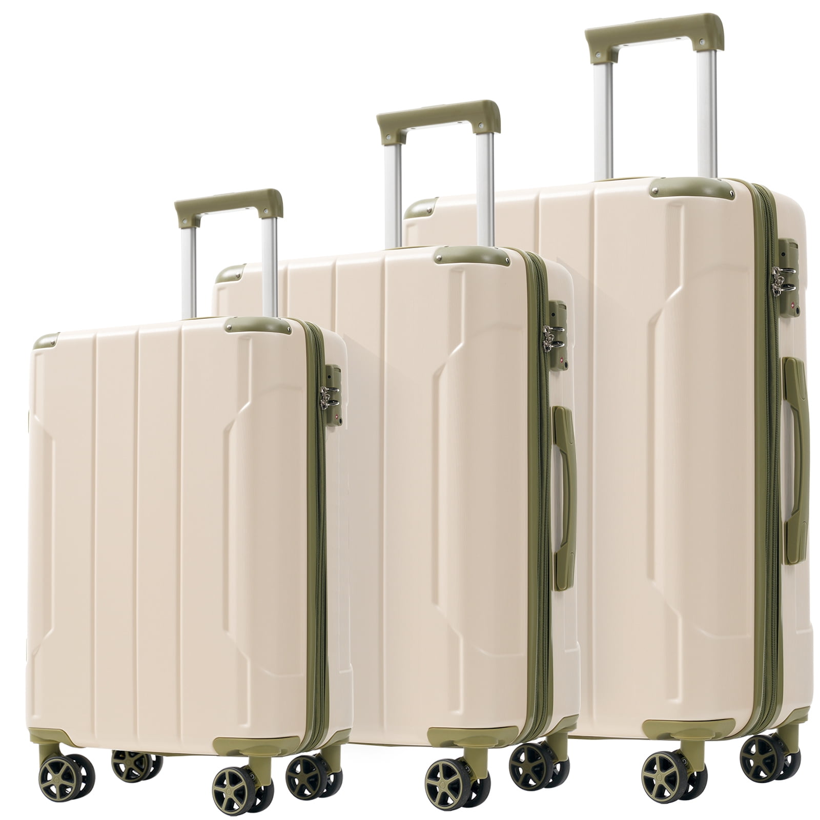 EUROCO 3 Piece Luggage Set, Expandable Hardshell Suitcase with TSA Lock and Double Spinner Wheels,ABS Lightweight Durable Travel luggage Set(20"/24"/28"),White Green