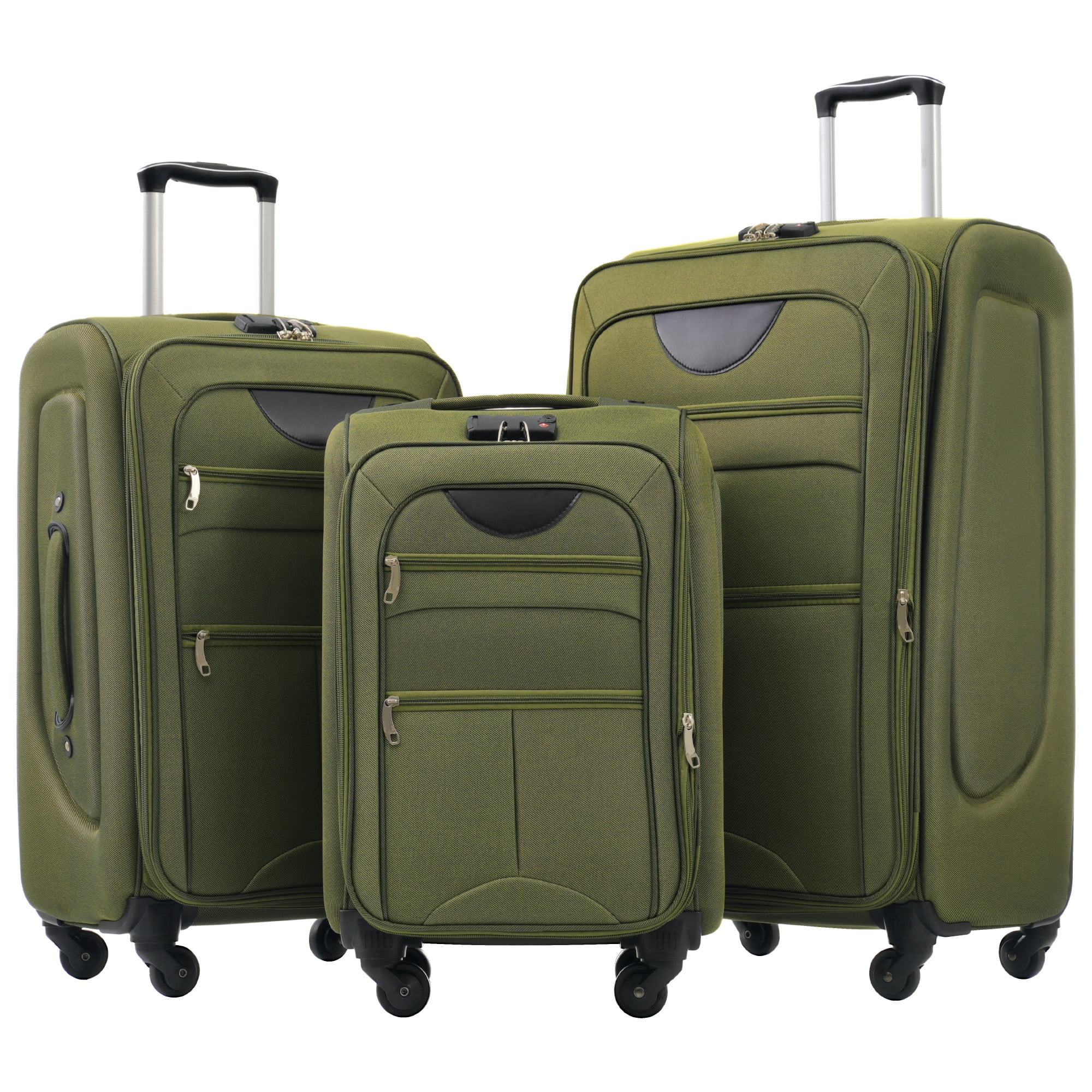 EUROCO 3 Piece Softside Luggage Set,Expandable Suitcase Set with TSA Lock and Spinner Wheels,Lightweight Suitcase for Men Women(20",24",28"),Army Green