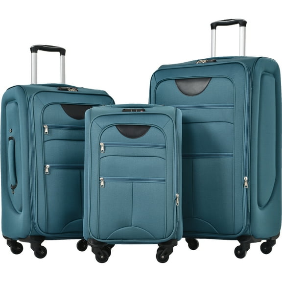 EUROCO 3 Piece Softside Luggage Set,Expandable Suitcase Set with TSA Lock and Spinner Wheels,Lightweight Suitcase for Men Women(20",24",28"),Green
