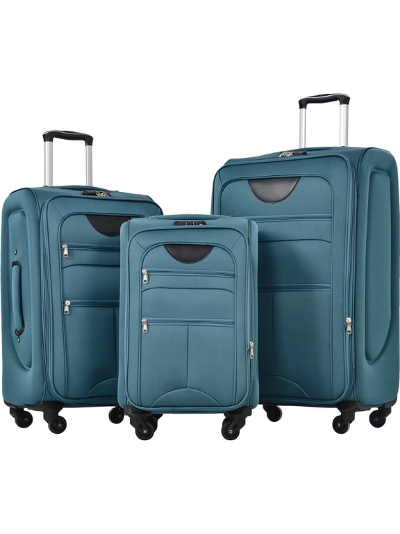 3 Piece Softside Luggage Set,Expandable Suitcase Set with TSA Lock and Spinner Wheels,Lightweight Suitcase for Men Women(20",24",28"),Green