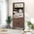 thumbnail image 1 of EUROCO 3-Tier Bookshelf with  LED Strip Lights, 75.9" Tall   Open   Bookshelf with 2 Doors &  Drawer, Wooden  Freestanding Bookcase Display Bookshelf Organizer for Bedroom, Living Room, Home Office, 1 of 8