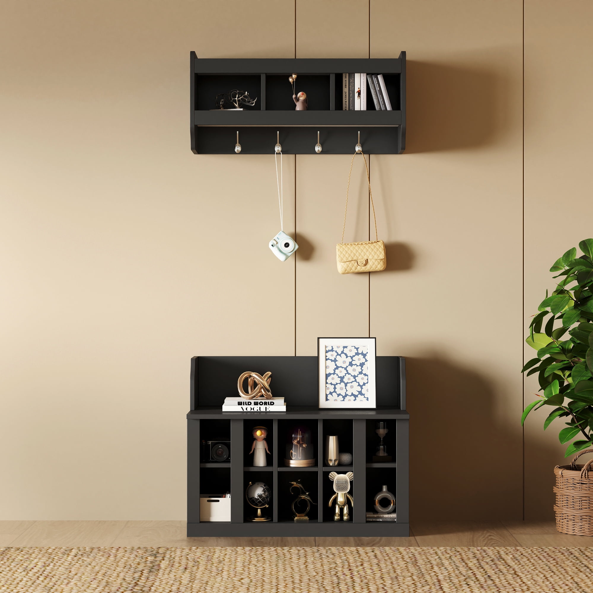 EUROCO 3-in-1 Adjustable Hall Tree with Storage, Practical Wall Mounted ...